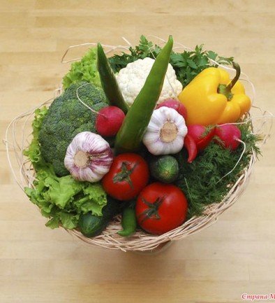 Овощной букет из помидор, перца, чеснока, редиски, брокколей и цветной капусты (под заказ, 1 день) Фото 394x433