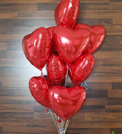 Фольгированные шары в виде сердца 9 штук Фото 394x433