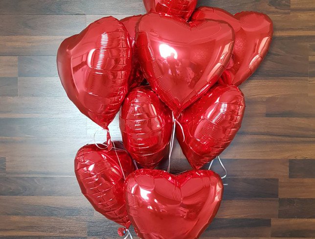 Фольгированные шары в виде сердца 9 штук Фото