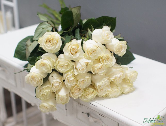 Букет из 25 белых голландских роз 80-90 см 2 от moldflowers.md