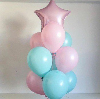 Набор из розовых, голубых шаров и розовой звёздочки (10 шт) Фото