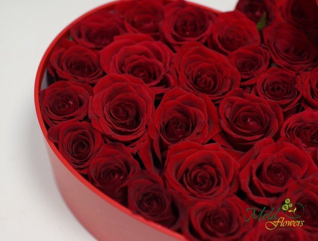 Коробка-сердце с красными розами Фото