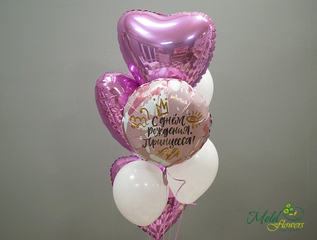 Set din baloane albi și roz „La mulți ani, prințesă!” foto