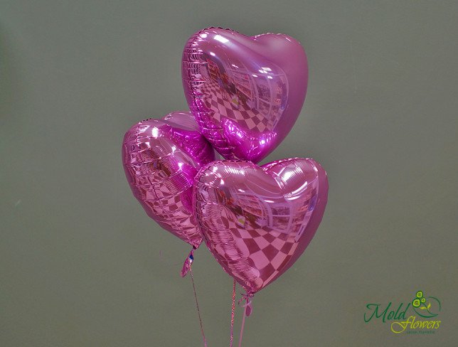 Baloane roz din folie în formă de inimă 3 bucăți foto