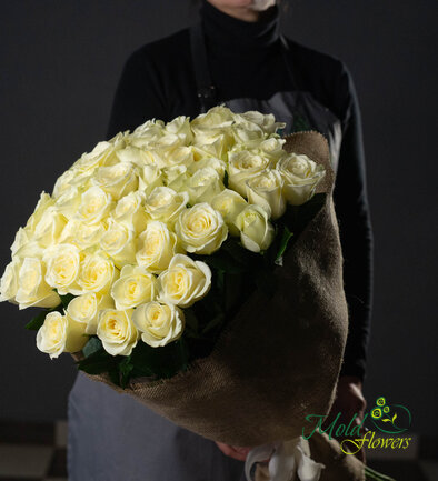 Bouquet of 51 White Roses 70 cm
