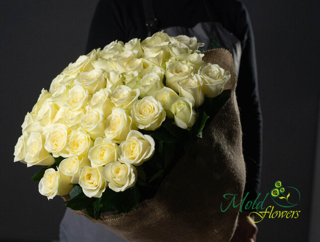 Bouquet of 51 White Roses 70 cm