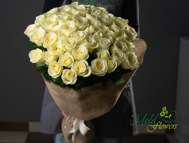 Bouquet of 51 White Roses 70 cm — photo 2