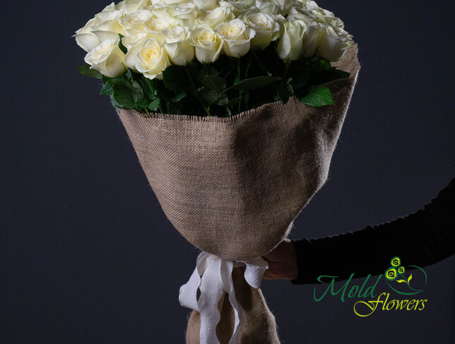 Bouquet of 51 White Roses 70 cm — photo 3