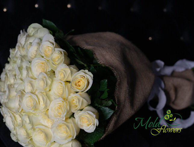 Bouquet of 51 White Roses 70 cm — photo 4