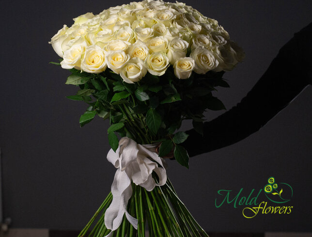 Buchet din 101 de trandafiri albi 70 cm — foto 4