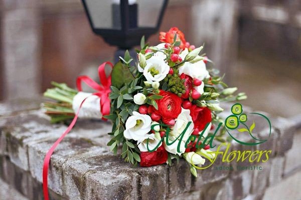 Bridal Bouquet of Red and White Eustoma Photo