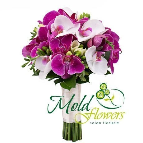 Bridal Bouquet of Pink and White Orchids, Freesias Photo