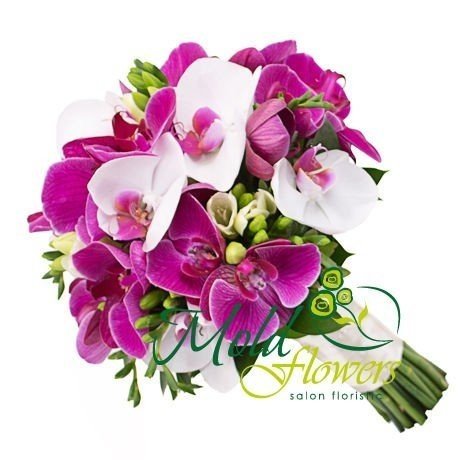 Букет невесты из розовых и белых орхидей, фрезий фото