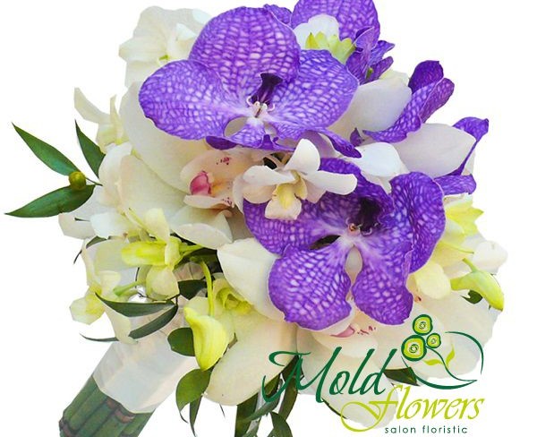 Bridal Bouquet of White Phalaenopsis and Vanda Orchids - Photo