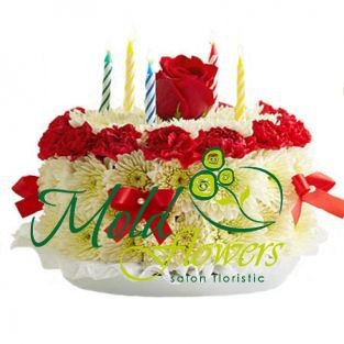 Cake of flowers (chrysanthemums, carnations and roses) photo