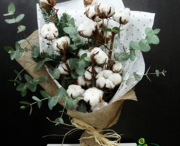 New Year's Bouquet with Fir, Cotton, and Eucalyptus photo