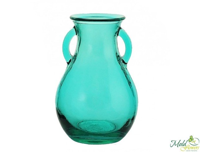 Vază de sticlă turcoaz înălțimea=16cm, diametru=4,5cm foto