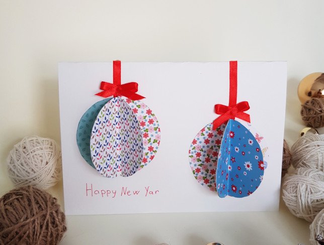 HandMade 3D New Year's greeting card with globes photo