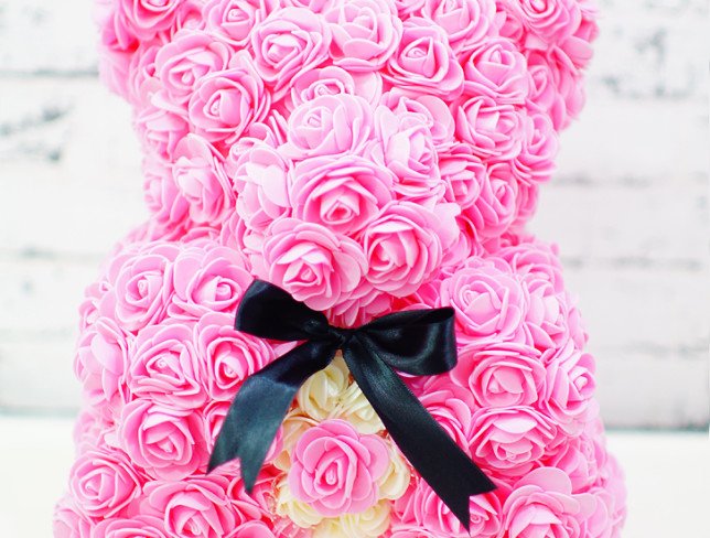 Pink Teddy Bear Made of Artificial Roses, 30 cm (made to order, 3 days) photo