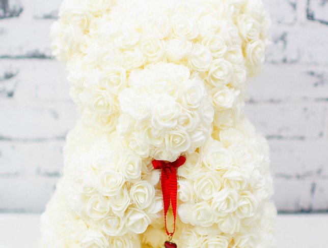 White Teddy Bear Made of Artificial Roses, 30 cm (made to order, 3 days) photo