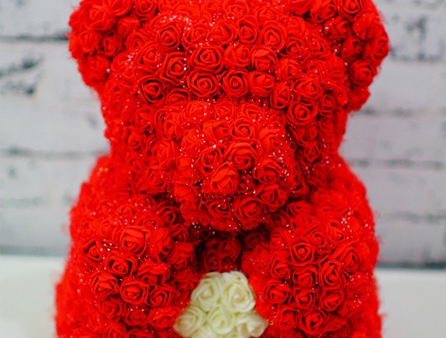 Red Teddy Bear Made of Artificial Roses, 30 cm photo