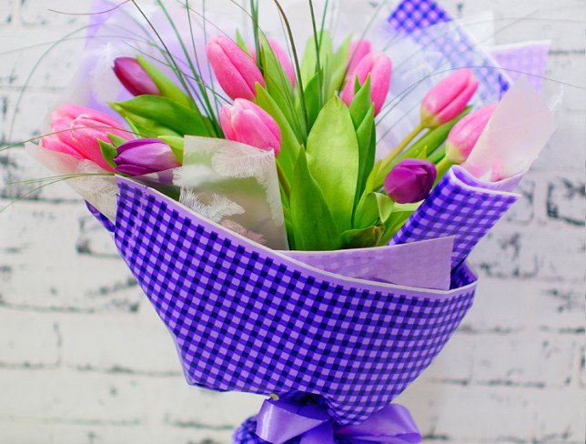 Bouquet of Pink and Purple Tulips photo