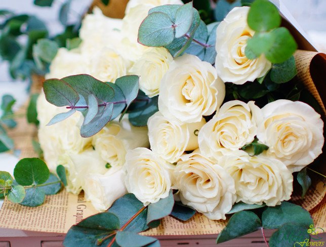 Large bouquet of white roses, eucalyptus photo