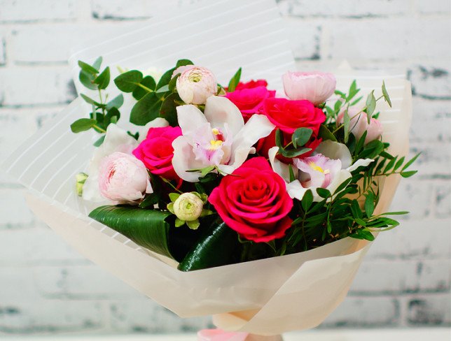Bouquet of Orchids, Roses, and Ranunculus photo