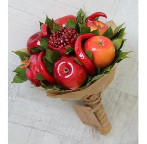 Fruit and Vegetable Bouquet with Apples, Pomegranates, and Bell Peppers (made to order, 24 hours) photo