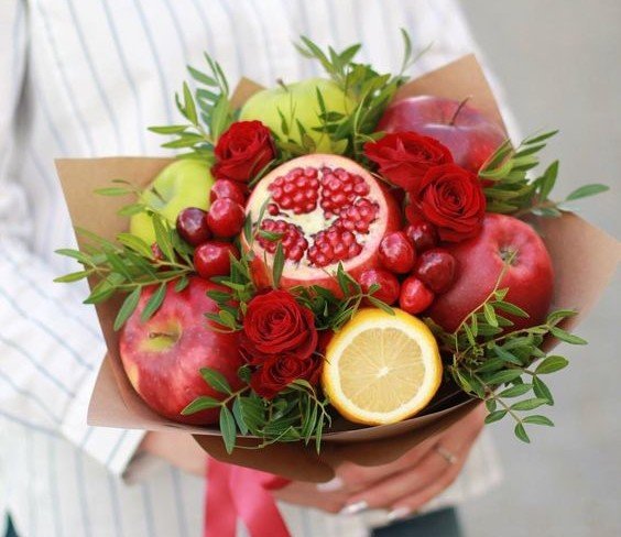 Pomegranate, Lemon, and Apple Fruit Bouquet (made to order, 1 day) photo