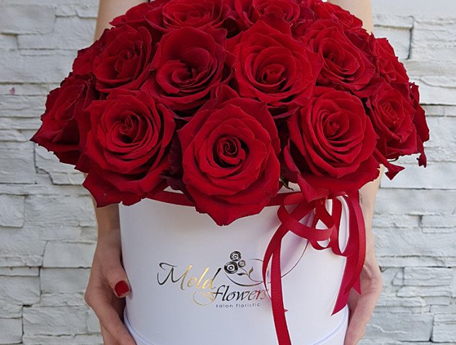 White box with Dutch red roses photo