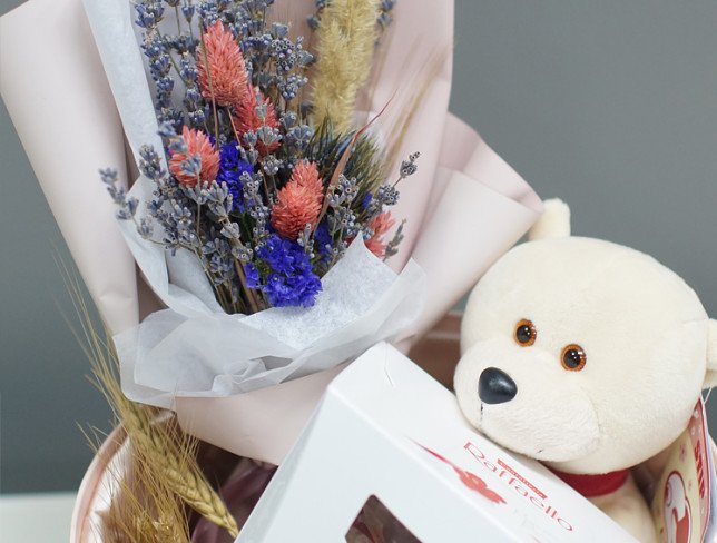 Gift set with Raffaello chocolates and teddy bear photo