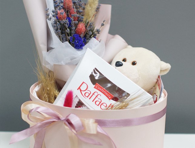 Gift set with Raffaello chocolates and teddy bear photo