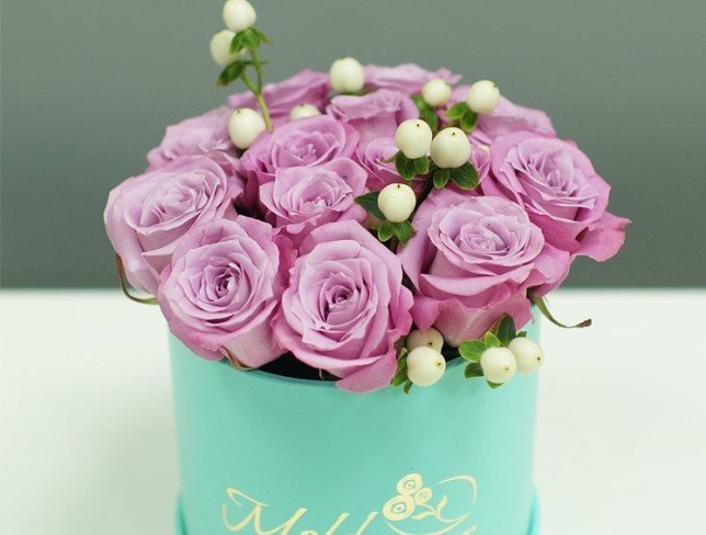Turquoise Box with Purple Roses photo