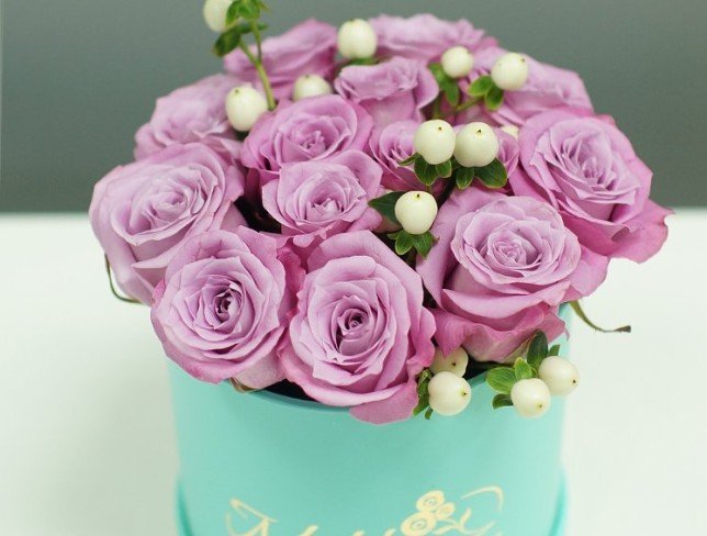 Turquoise Box with Purple Roses photo