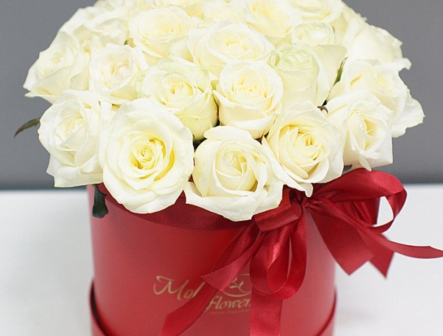 Beautiful White Roses in a Red Box Photo