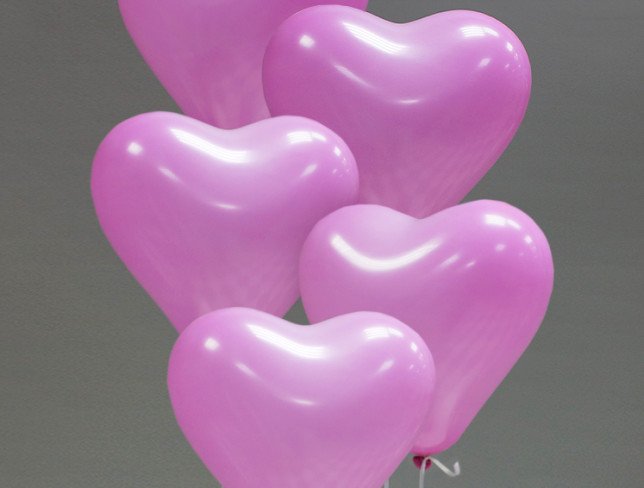 5 розовых воздушных шарика в форме сердца Фото