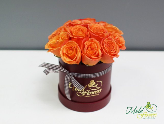 Светло- коричневая коробка с алыми розами фото