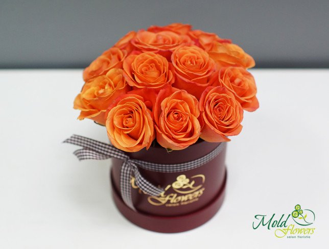 Светло- коричневая коробка с алыми розами фото