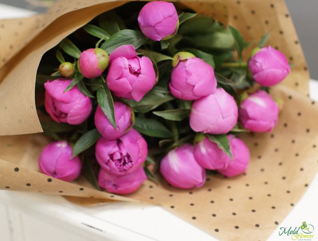 Bouquet of 15 pink peonies photo