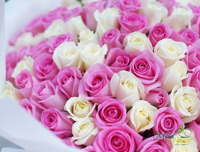 Букет из 101 розы белой и розовой 30-40 см от moldflowers.md