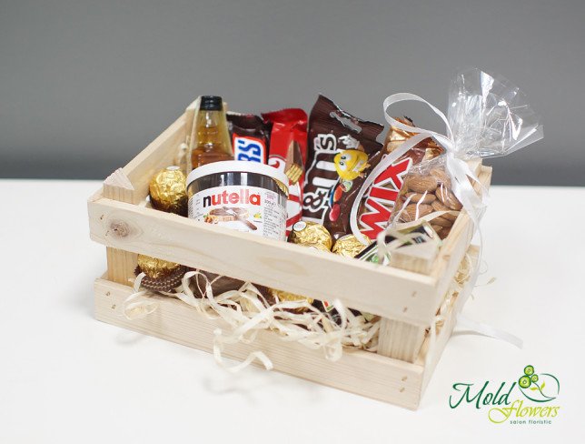 Gift basket with chocolates, almonds, and Nutella from moldflowers.md