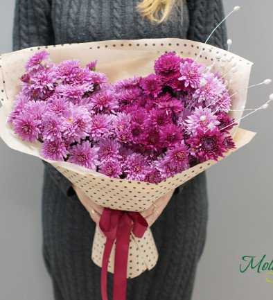 Bouquet of pink chrysanthemums "Heartbeats" photo 394x433