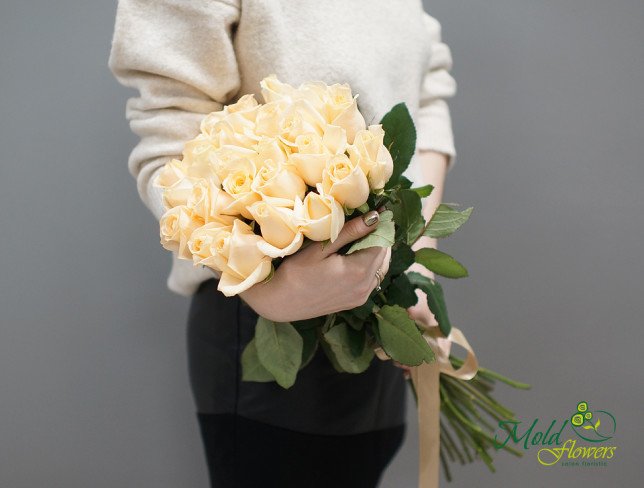 Buchet din 25 trandafiri crem 50-60 cm de la moldflowers.md