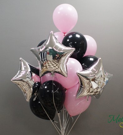 Set of pink, black balloons, and silver stars (15 pcs) photo 394x433