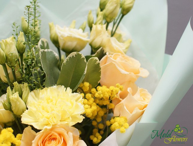 Rose, Eustoma, Carnation, and Mimosa Bouquet from moldflowers.md