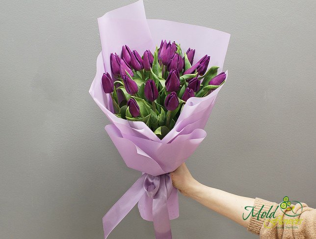 Buchet din 21 lalele violete de la moldflowers.md