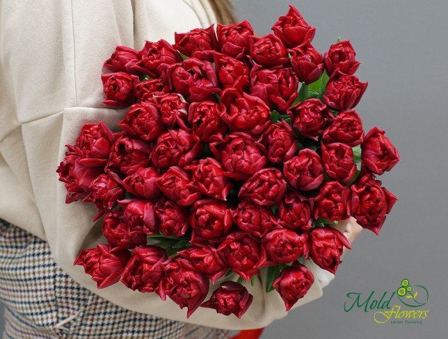 Букет их красных пионовидных тюльпанов от moldflowers.md