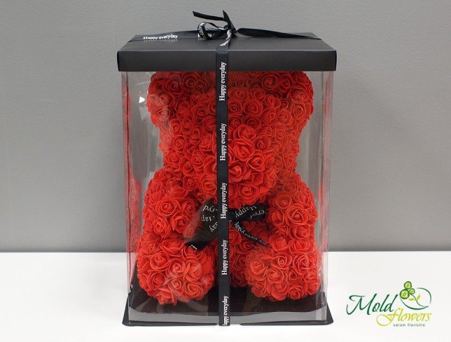 Teddy bear made of red roses in a box from moldflowers.md