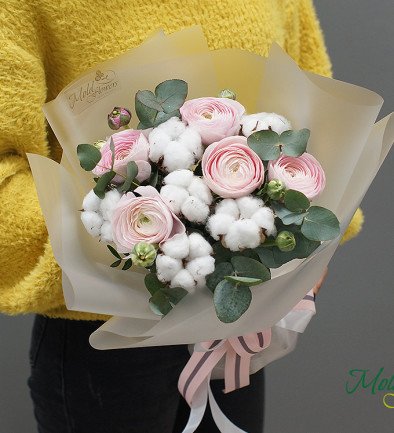 Bouquet of ranunculus and cotton ( to order, 10 days) photo 394x433